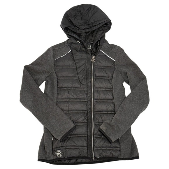 Michael Kors Jackets & Blazers - Michael Kors Black Knit-Sleeve Puffer Coat Hooded Zip Up Women's Size‎ Small